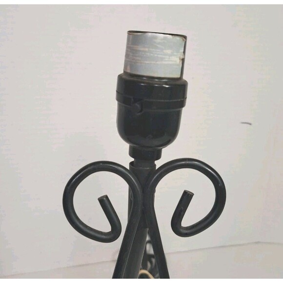 14" Black Wrought Iron Folding Lamp Display Stand Scroll Easel Holder Primitive - Picture 3 of 5